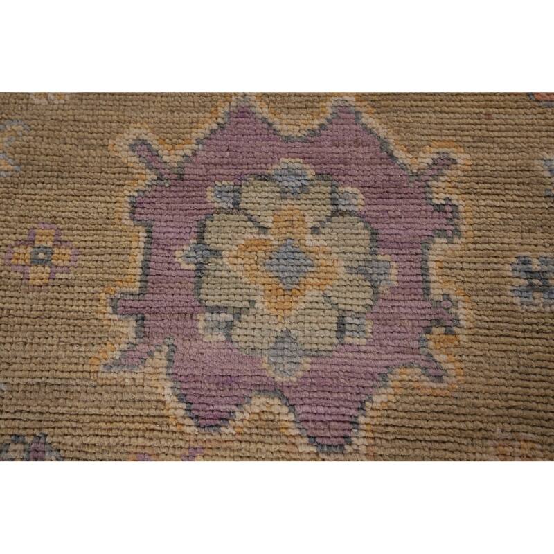 Vegetable Dye Floral Oushak Large Rug Hand-Knotted Wool Carpet - 9'10" x 13'6"