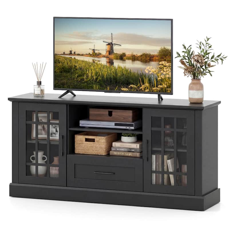 Costway Farmhouse TV Stand for TVs up to 70" Media Center with Glass - See Details - Black