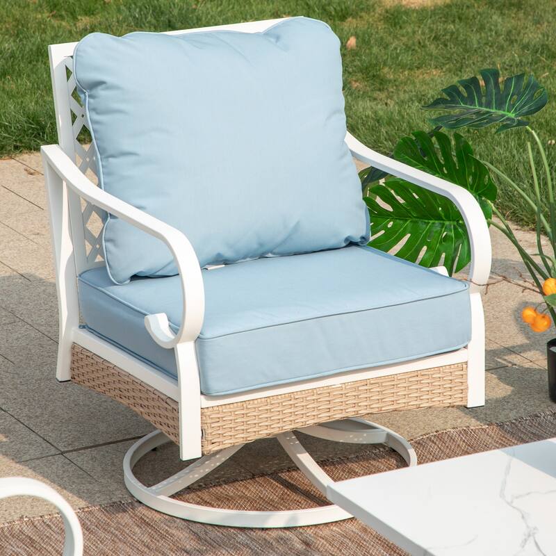 MAISON ARTS 7-Seat Patio Conversation Set, 2/4 x Cushioned Metal Chair, 1 x 2-Seat Sofa,1 x 3-Seat Sofa with Coffee Table