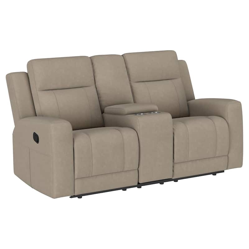 Krio Manual Recliner Loveseat, 71 Inch Modern Taupe Brown Faux Leather
