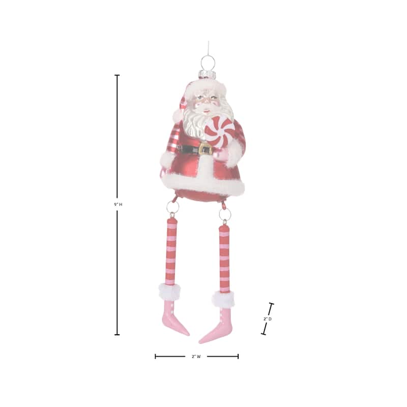 9" Glass Santa With Dangling Legs Ornament Set of 3