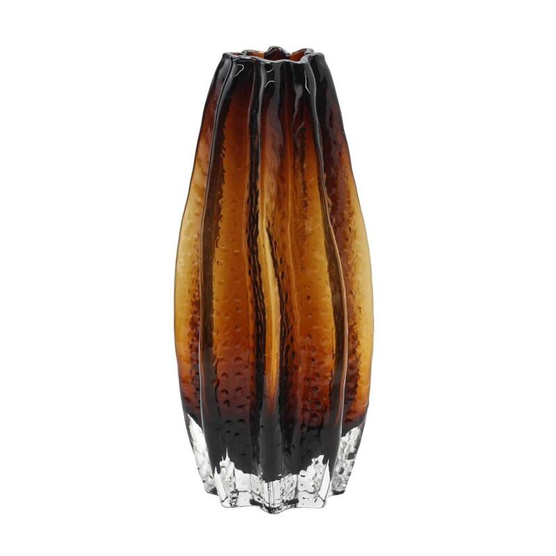 12" Burnt Umber Wavy Glass Table Vase - 5.10
