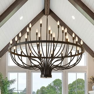 Modern Farmhouse Candle Chandelier Black Large Wagon Wheel Chandeliers