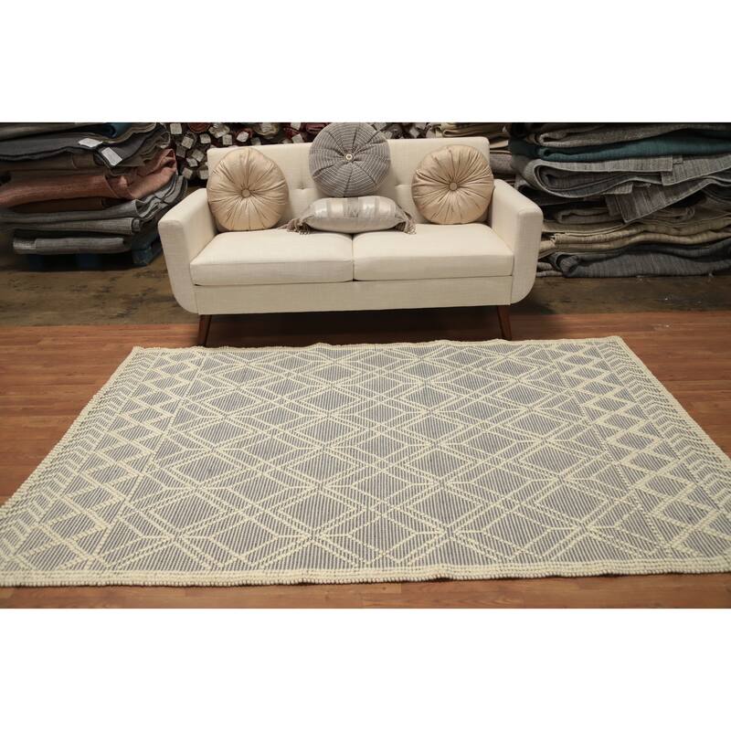 Hand Knotted Oriental 100% Wool Carpet Modern Geometric Greys & Charcoal Modern Gotti Design Area Rug - 7' 6'' X 4' 9''
