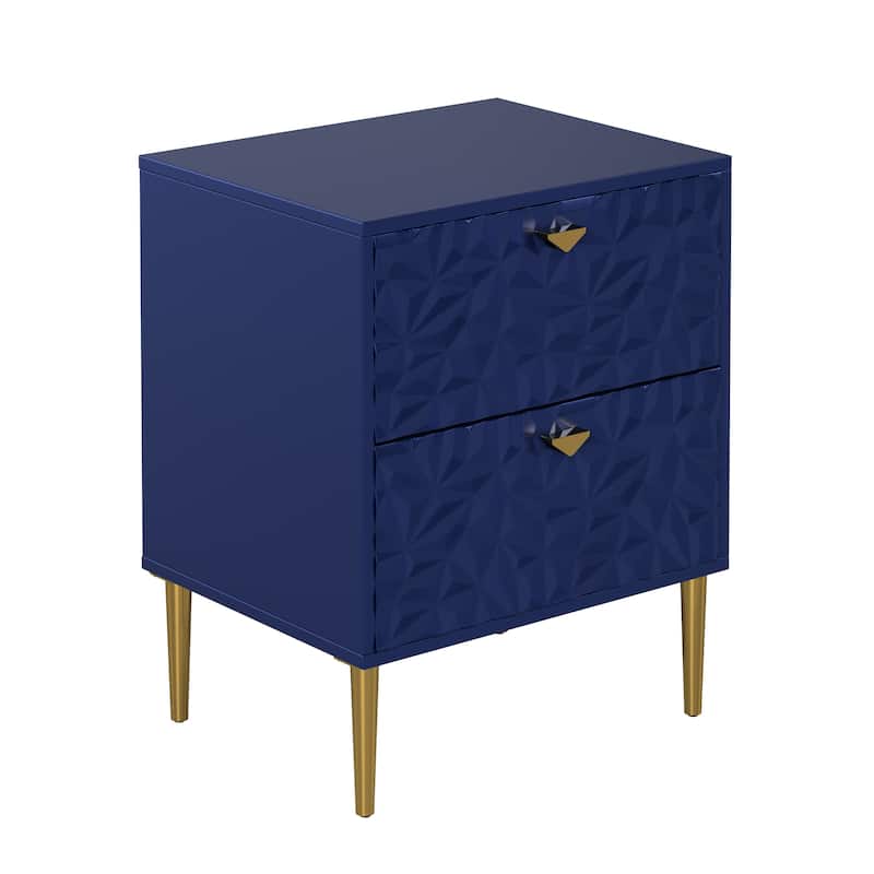 Clihome 2 Drawers High Gloss Storage Accent Nightstand for Bedroom