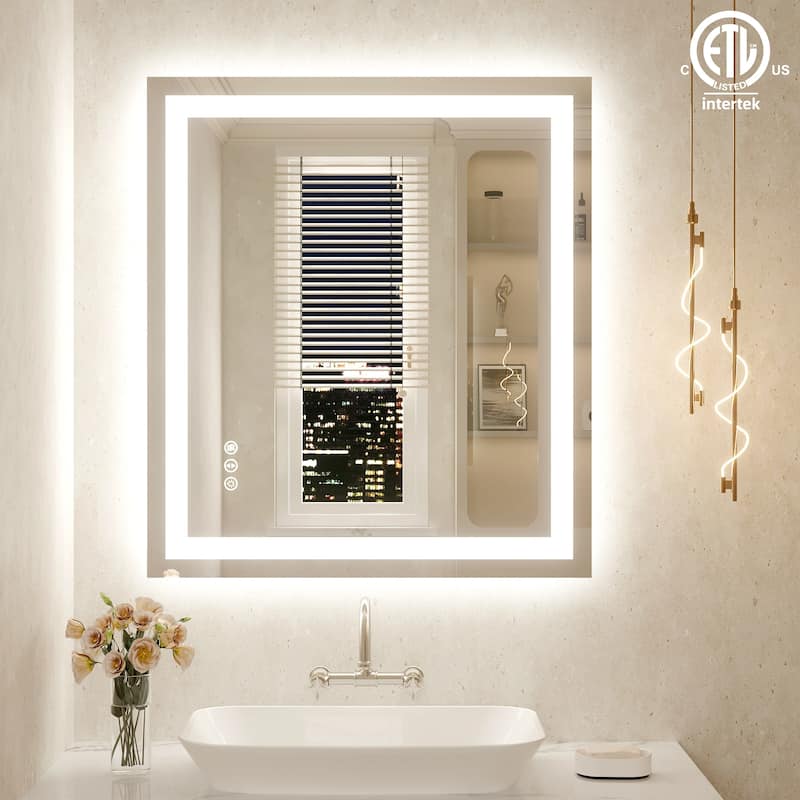 Large Rectangular Frameless Anti-Fog LED Light Wall Mounted Bathroom Vanity Mirror in White - N/A - 36" * 32"