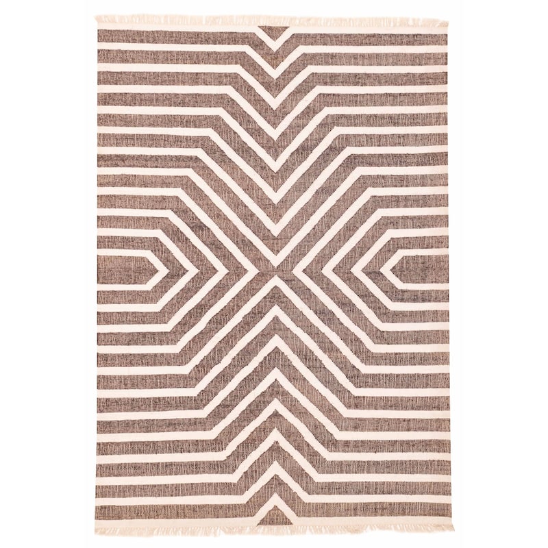 ECARPETGALLERY Flat-Weave Palas Denizli Dark Brown Jute Kilim - 5'9 x 8'4