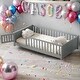 preview thumbnail 1 of 31, Twin size Floor Platform Bed with Built-in Book Storage Rack,Door,Kids Bed Design Grey