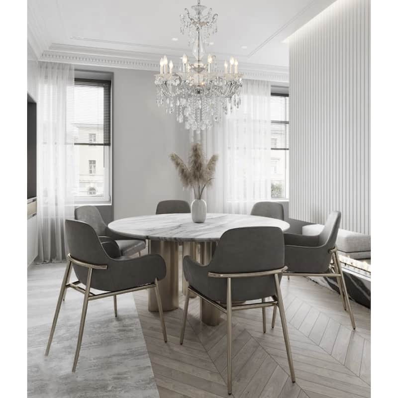 10-Light Chrome Metal Chandelier With Clear Hanging Crystals