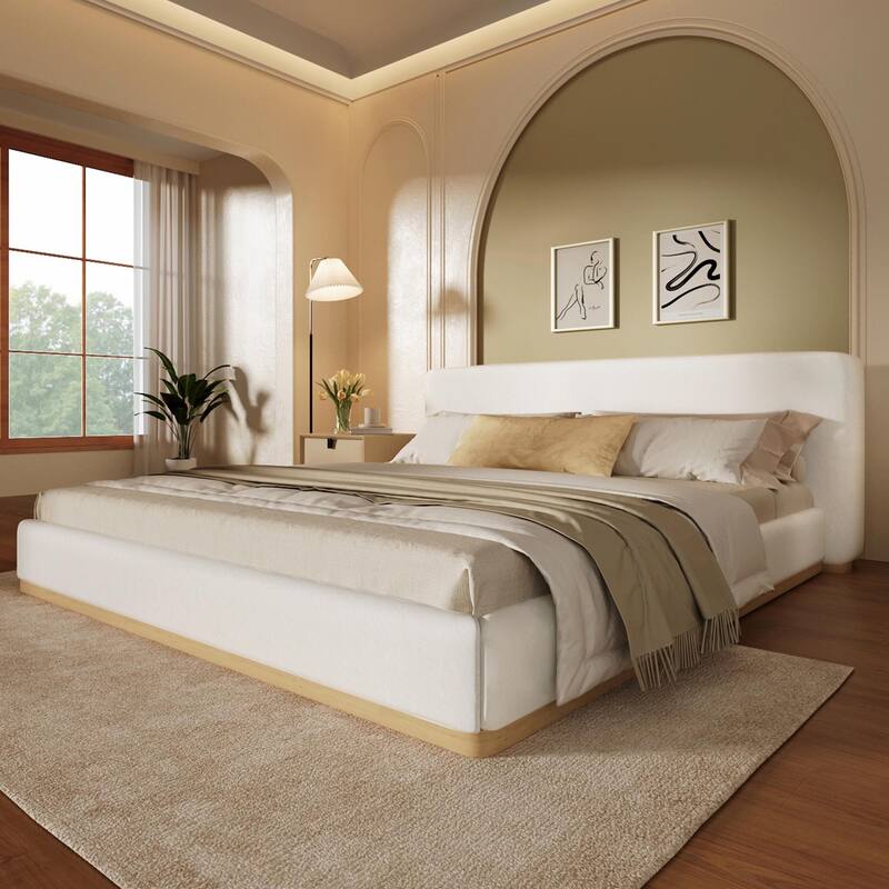 Elegant Upholstered Bed with Solid Wood Frame - Unlock a New Level of Comfort - White - King