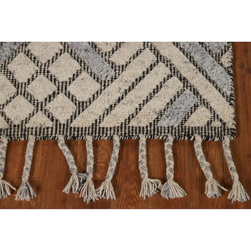 Geometric Moroccan Indian Rug Hand-Knotted Wool Carpet - 2'0"x 3'0"