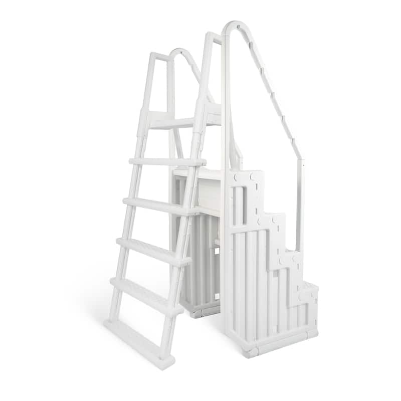Blue Wave Easy Pool Step With Outside Ladder for Above Ground Pools - 32.5 in. W x 56 in. D x 81 in. H - 32.5 in. W x 56 in. D x 81 in. H - White