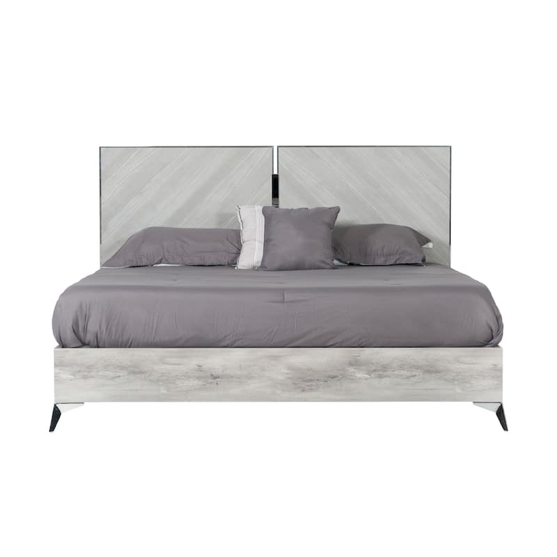 Jecky King Size Bed, Low Profile, Angled Legs, Italian Inspired Gray