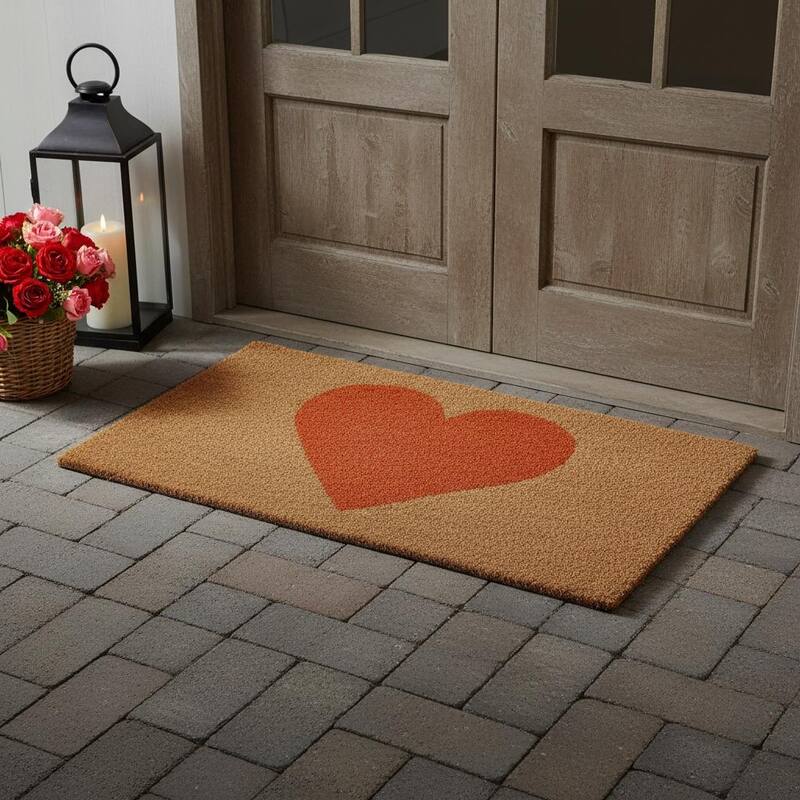 HomeRoots 30" X 48" Brown And Orange Heart Outdoor Coir Door Mat - 30.00' X '48.00 - 30.00' X '48.00