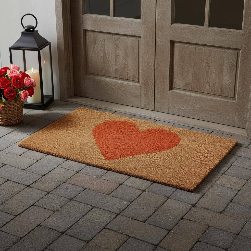 HomeRoots 30" X 48" Brown And Orange Heart Outdoor Coir Door Mat - 30.00' X '48.00