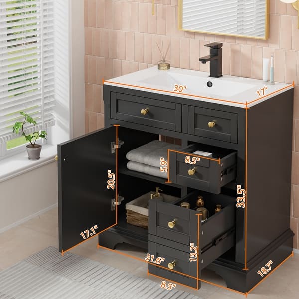 dimension image slide 1 of 7, Retro Bathroom Vanity W/ Drop in Sink Combo Cabinet Set