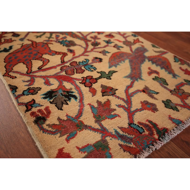 All-Over Animals Design Kazak Oriental Rug Hand-Knotted Wool Carpet - 2'0" x 3'0"