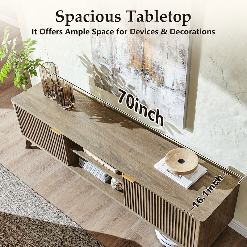 70" Modern Fluted TV Stand for Living Room, Wood Entertainment Center