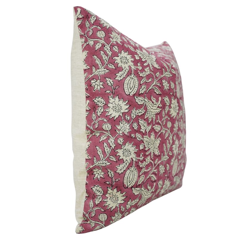Fabdivine Hand Block printed Boho Floral Pink Pillow Cover for Couch, Dining or Living Room Décor 12x20 Inch, Manikarnika