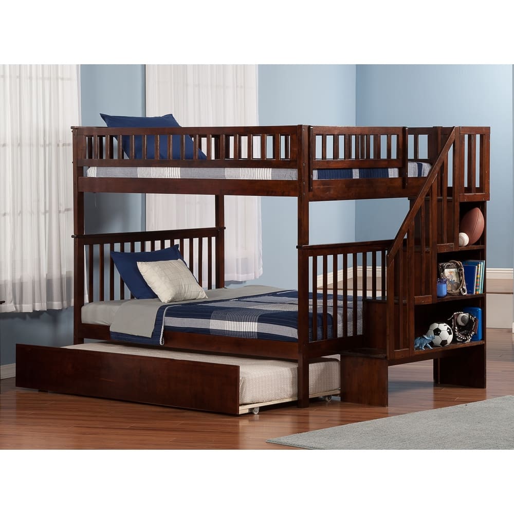 Woodland Staircase Bunk Bed Full over Full with Full Trundle Bed