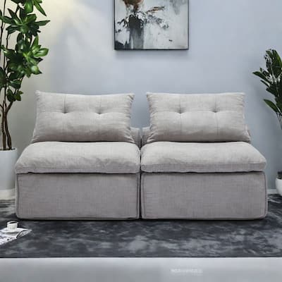 66" Upholstered 2-Seater Sofa with Neck and Waist Pillows, Modular Design for Small Spaces