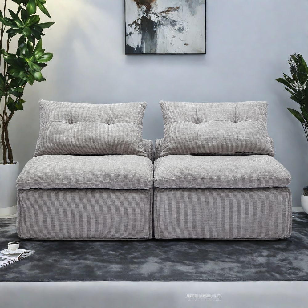 66" Upholstered 2-Seater Sofa with Neck and Waist Pillows, Modular Design for Small Spaces