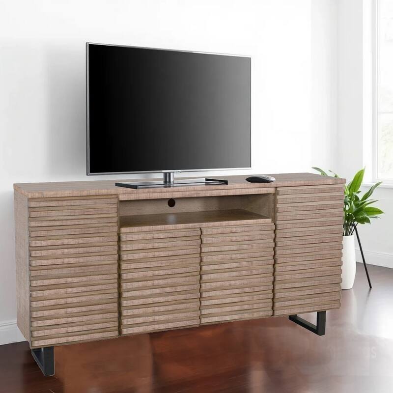 Desy TV Media Entertainment Console, Fluted Doors, Light Brown 72 Inch