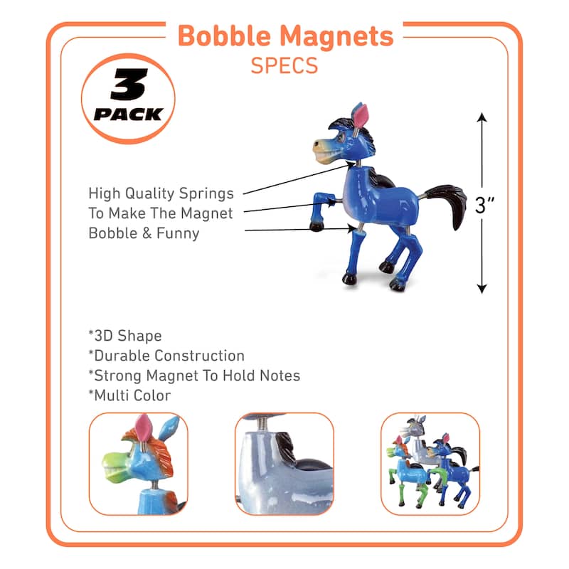 CoTa Global Donkey Refrigerator Bobble Magnets Set of 3 - Multicolor