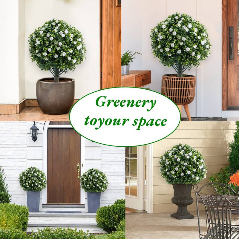 2 FT Artificial Topiary Flower Ball Trees with Ground Spike, Set of 2 Fake Rose Flowers Shrubs with Stake for Outdoor