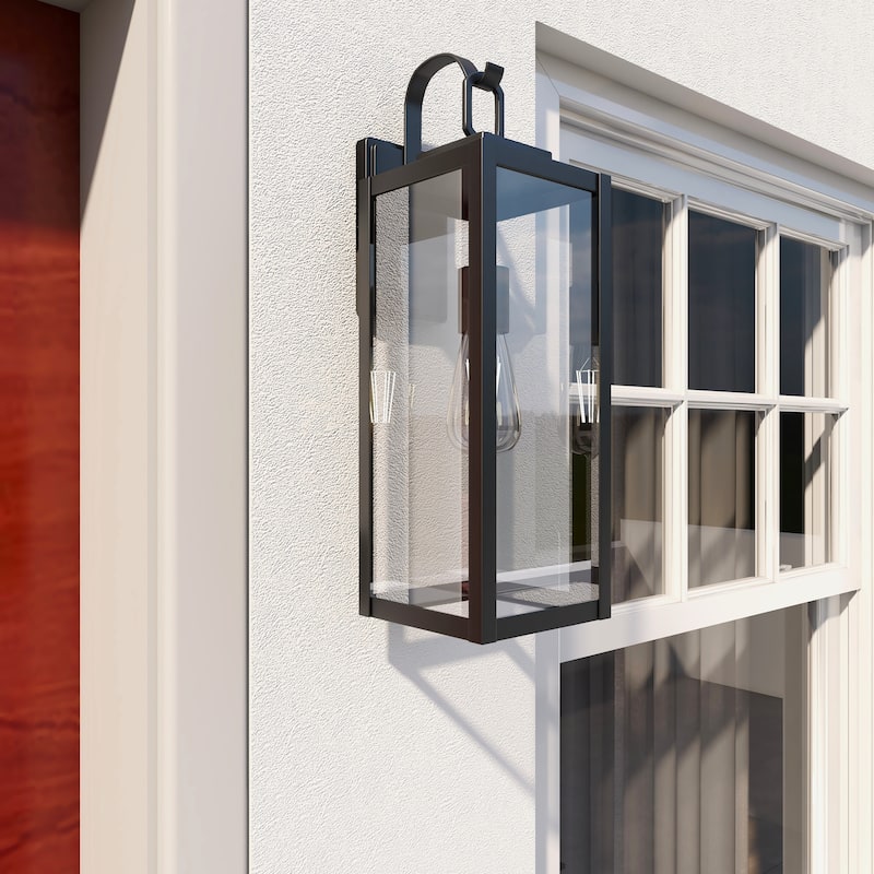 1-Light Outdoor Wall Lantern with Clear Glass - Matte Black