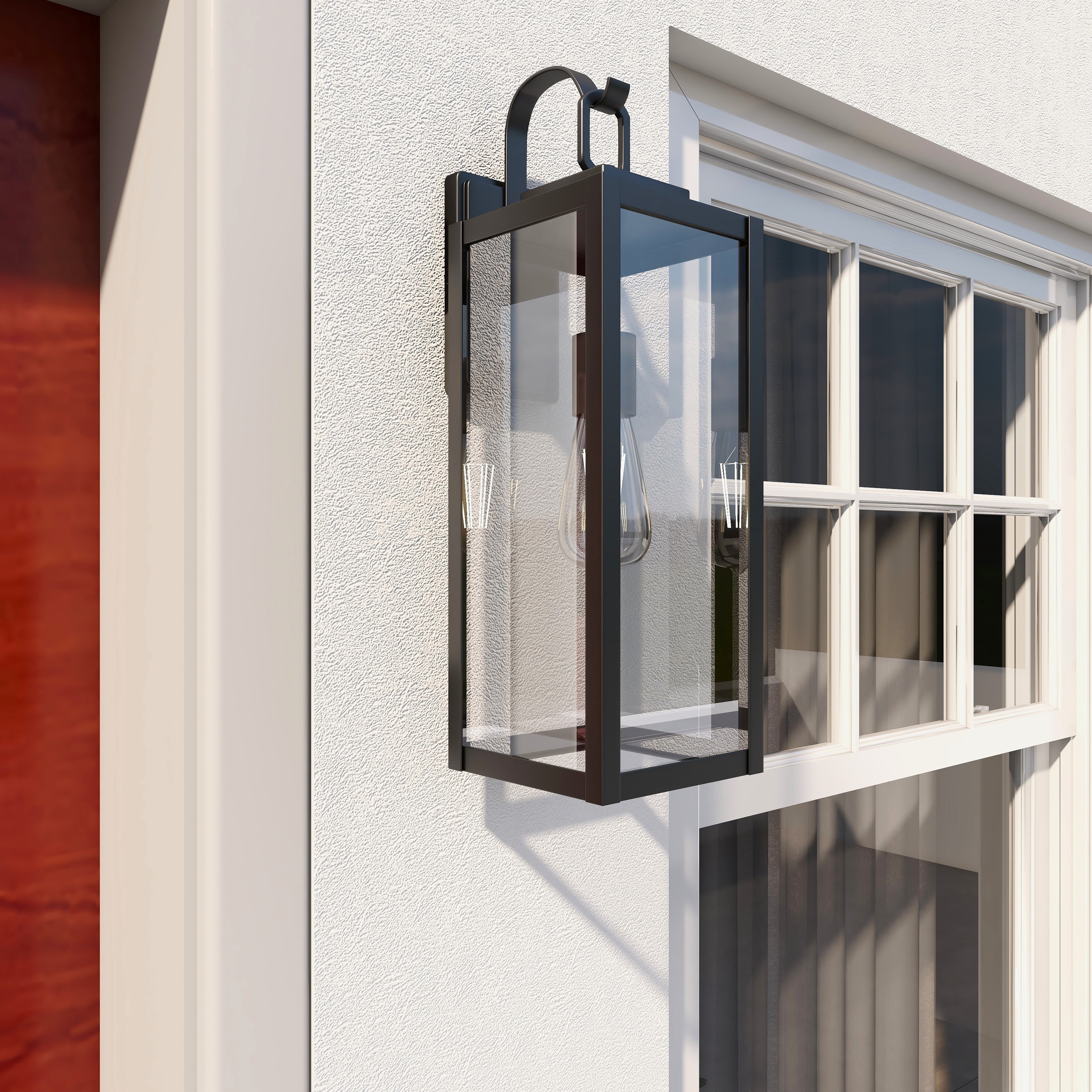 1-Light Outdoor Wall Lantern with Clear Glass - Matte Black