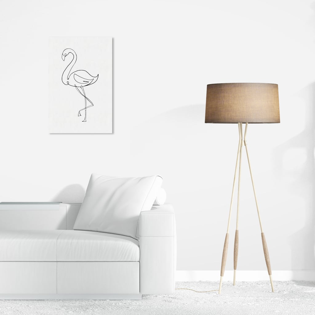 Wynwood Studio Canvas Animals Flamingo Outline Black and Off-white Modern & Contemporary Wall Art Canvas Print
