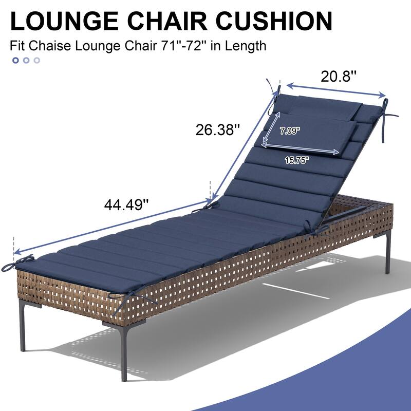 Outdoor Chaise Lounge Cushion Quilted Patio Sun Lounger Pad with Straps