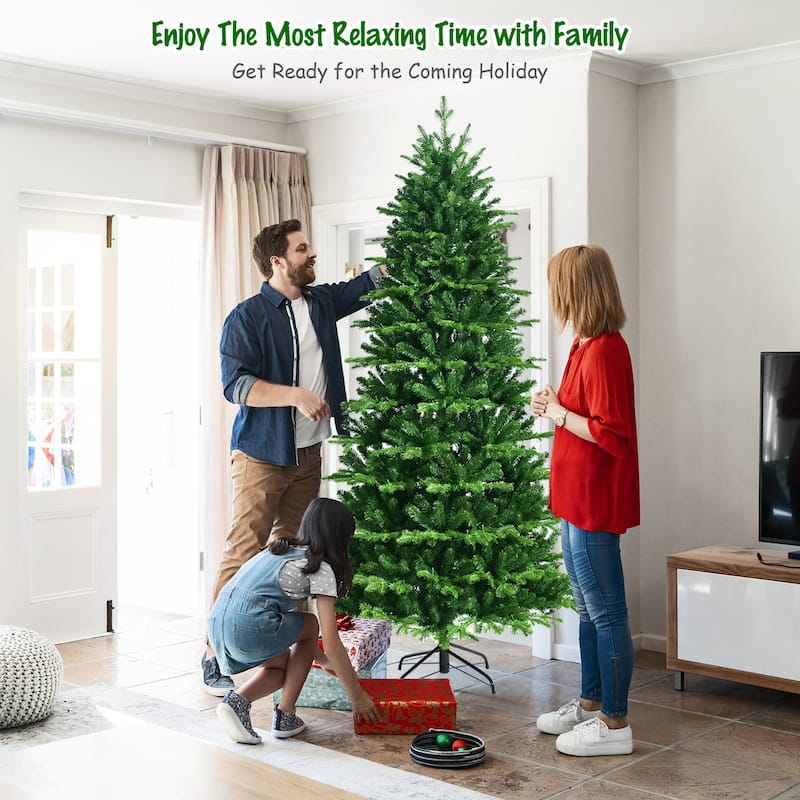 Gymax 6/7/8 ft Pre-Lit Christmas Tree Artificial Hinged Xmas Tree w/