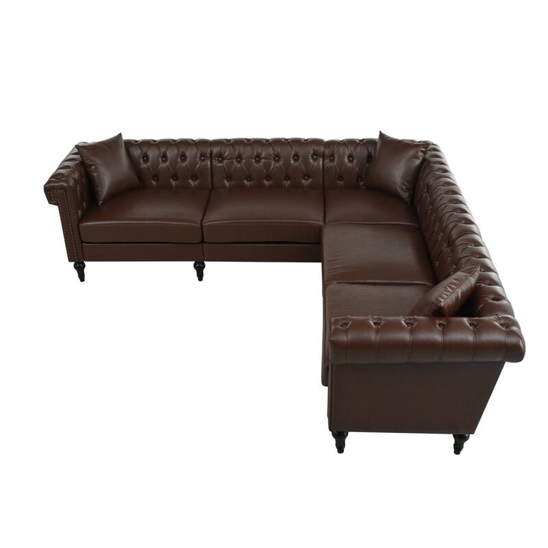 99.49" L-Shaped PU Leather Sectional Sofa with Nailhead