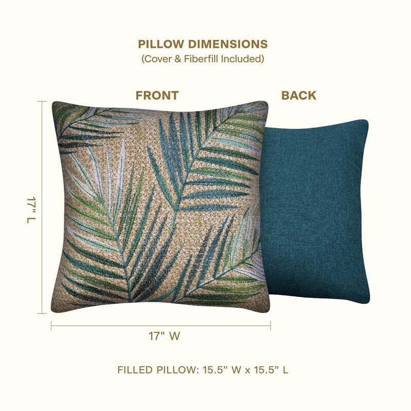 Raffia Palm Green Outdoor Square Toss Pillow (2-Pack)