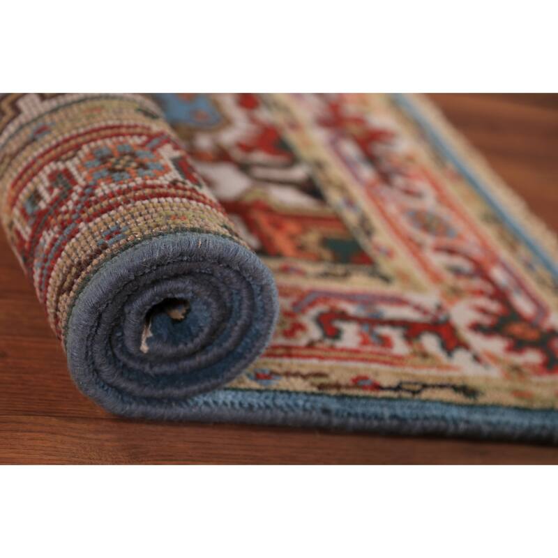 Light Blue Geometric Heriz Serapi Foyer Rug Handmade Wool Carpet - 3'0"x 5'0"