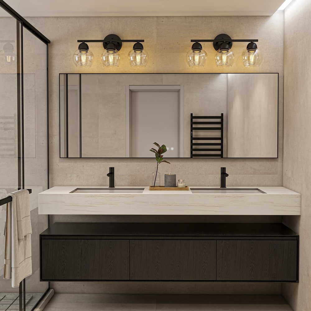 3-Light Metal Bathroom Vanity Lights Glass Shade Wall Sconces