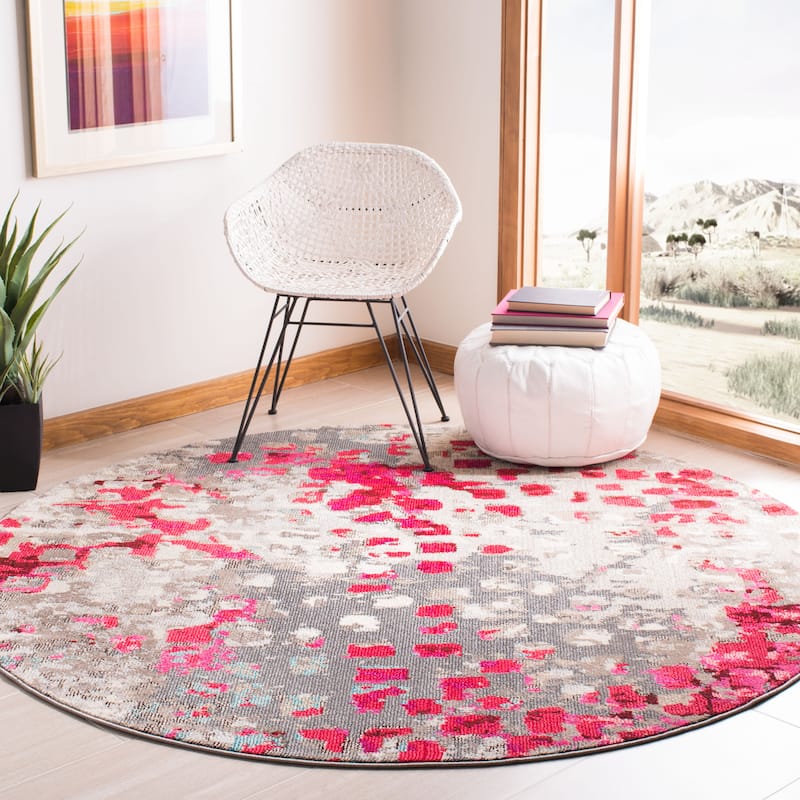 SAFAVIEH Madison Gudlin Modern Abstract Watercolor Rug - 5' x 5' Round - Grey/Red
