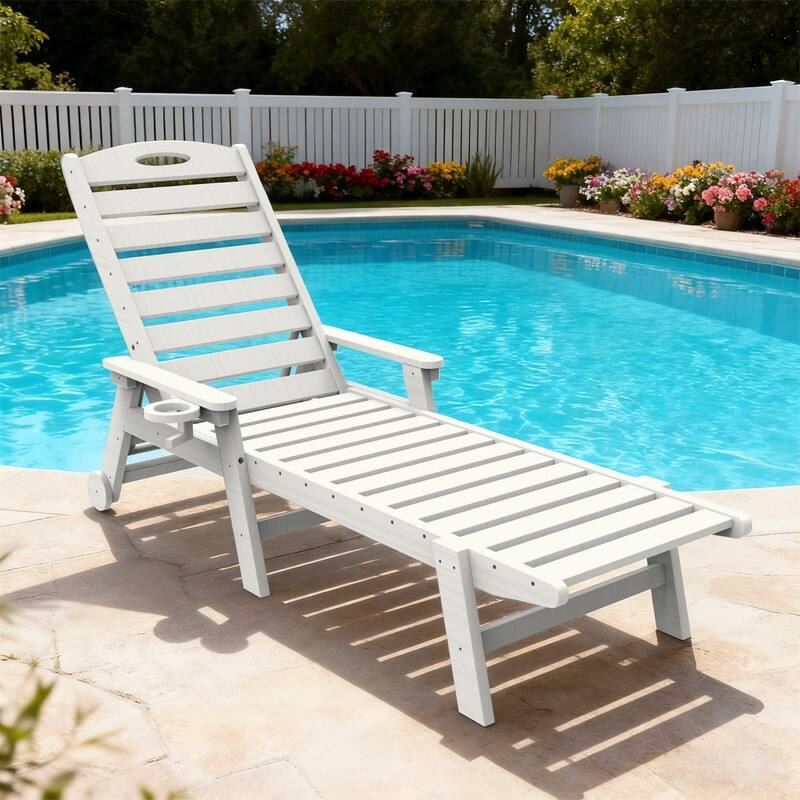 Domi Patio Lounge Chair Outdoor, HDPE Outdoor Chaise Lounge with Reclining Backrest, Pool Lounger Chair for Outside, Poolside - White-1 Chair
