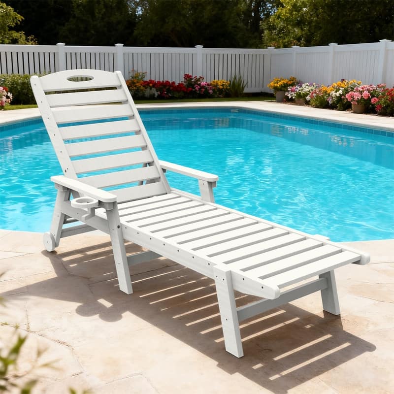 Domi Patio Lounge Chair Outdoor, HDPE Outdoor Chaise Lounge with Reclining Backrest, Pool Lounger Chair for Outside, Poolside
