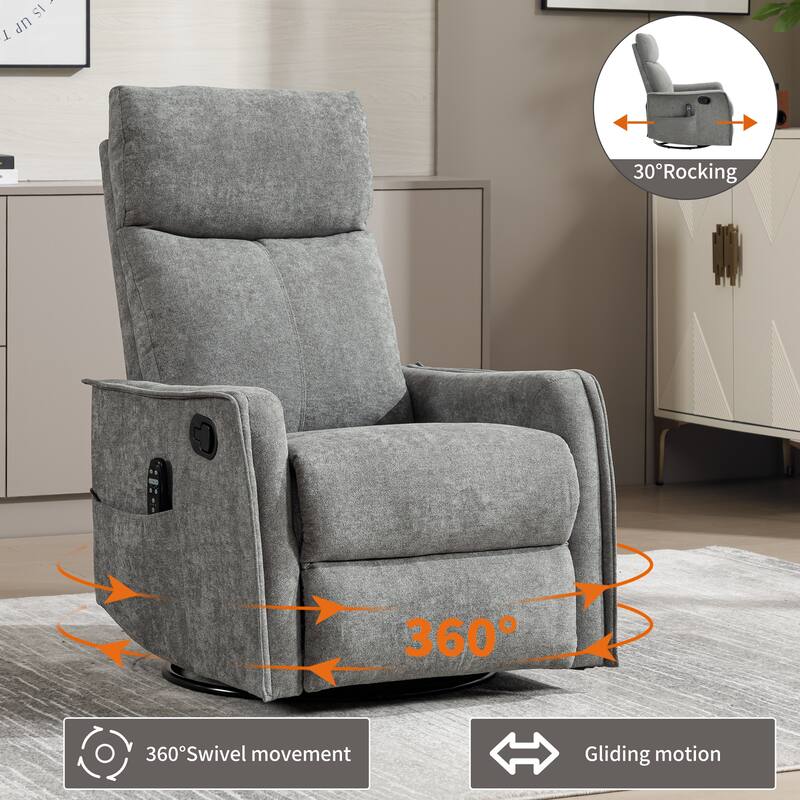 Roomfitters Swivel Rocker Recliner Chair, Manual Fabric Massage Armchair with Heat and 360-Degree Motion, Living Room