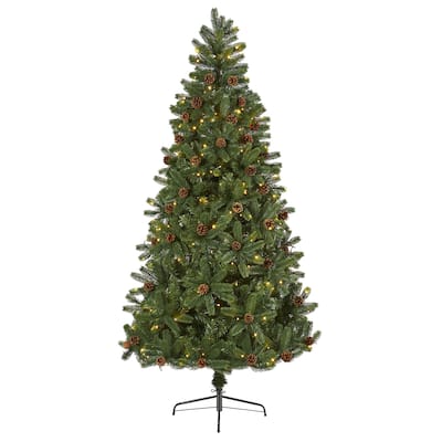7.5' Pre-Lit Rocky Mountain Spruce Artificial Christmas Tree, Clear LED Lights - 7.5 Foot