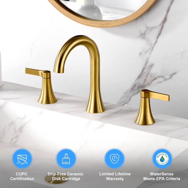 Luxier Reesley 8 in. Widespread 2-Handle Bathroom Faucet with Drain - Brushed Gold
