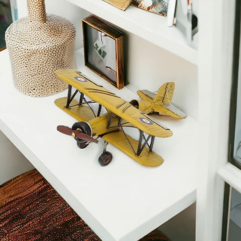 HomeRoots 6" Yellow and Black Metal Hand Painted Model Airplane - 12' X '6' X '12 - 12' X '6' X '12