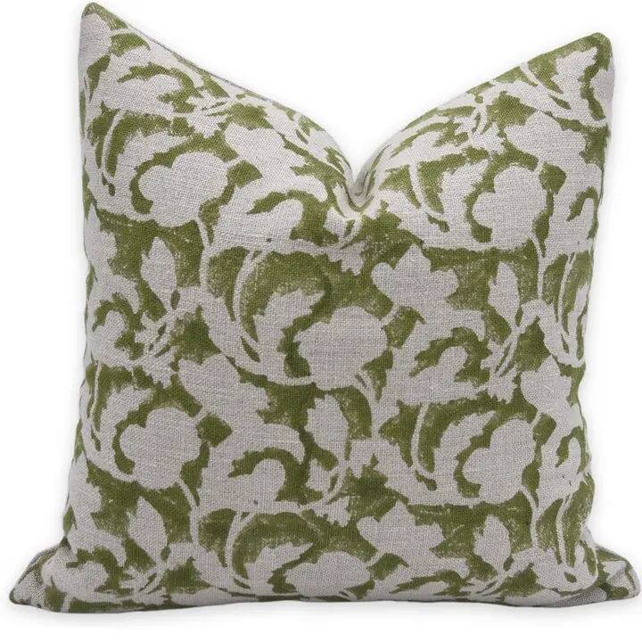 Fabdivine Boho Linen Pillow Cover Hand Block Print Sofa Accent Gree, Sulit