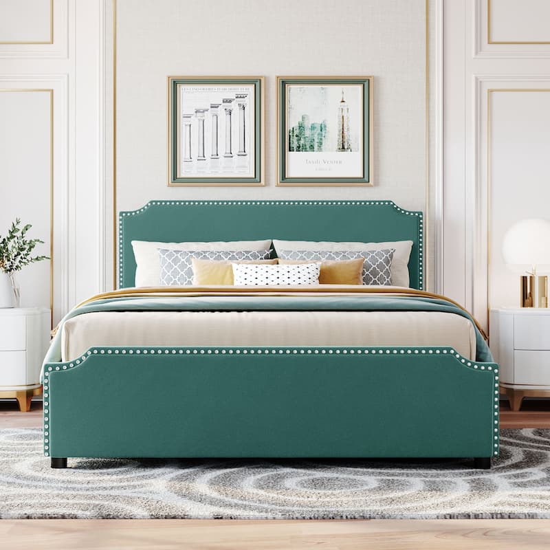Queen Upholstered Velvet Platform Bed Storage Bedframe with 4 Drawers