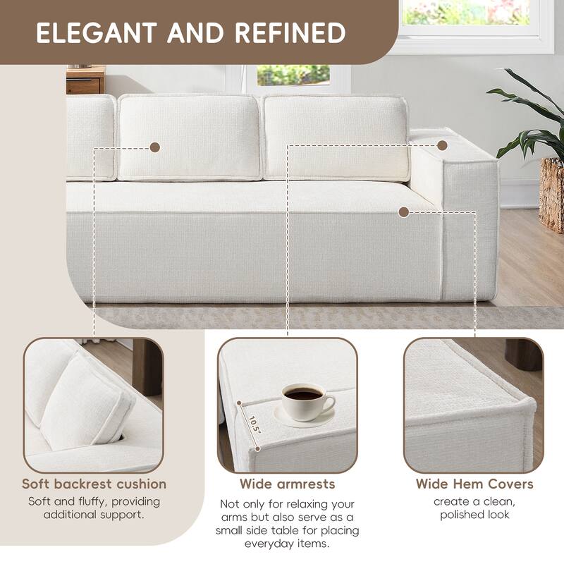129.5" Chenille Modular Sectional Sofa with Wrinkle-Resistant Fabric, 6-Seater L-Shaped Cloud Couch, No Assembly Required