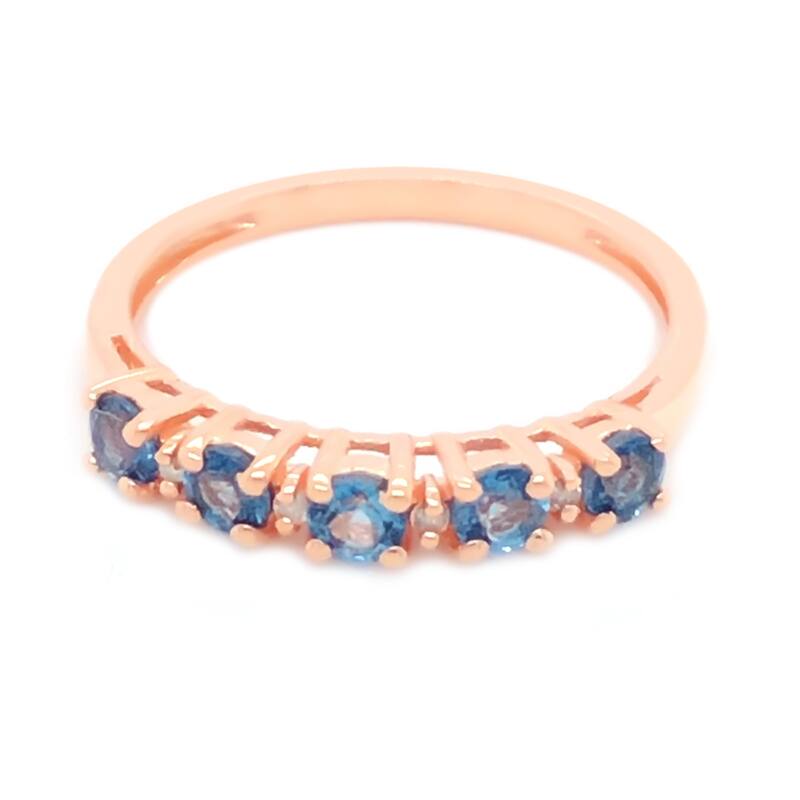 18K Rose Gold Over Sterling Silver London Blue Topaz, Whtie Natural Zircon Ring
