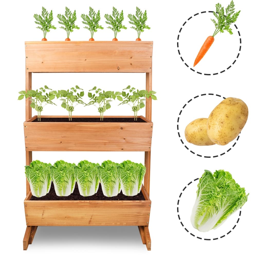 3 Tier Wooden Vertical Raised Garden Bed Vegetable Planter Box Outdoor - 27"x16"x42"
